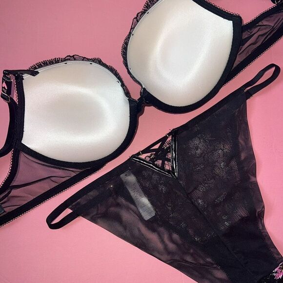 Victoria's Secret 34D,36D,36DD,36DDD BRA SET+L TEDDY BLACK Floral embroidered - Picture 4 of 11